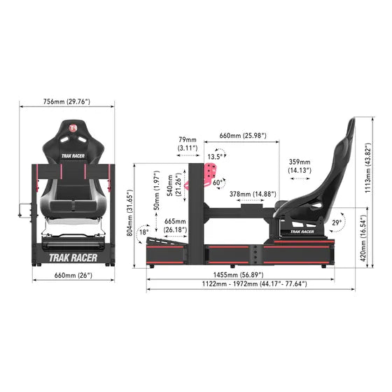 Trak Racer TR160S V2 Racing Simulator with Shifter Mount and Seat Slider Kit